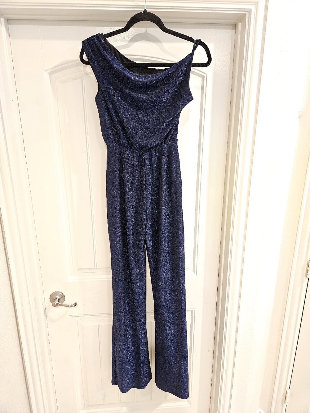Petal and Pup, Navy Shimmer One-Shoulder Jumpsuit